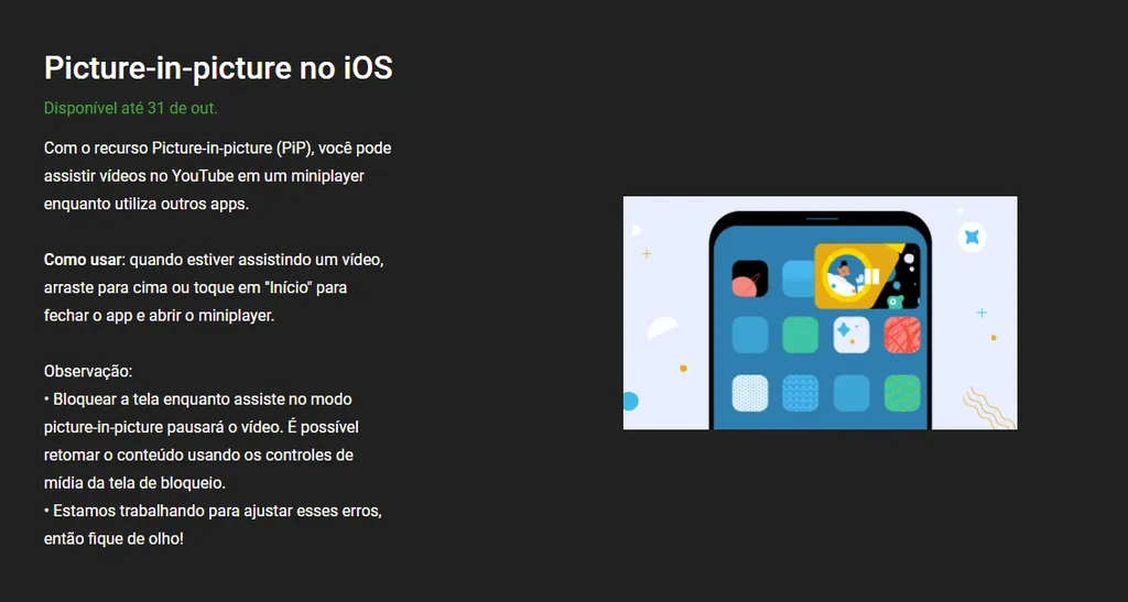 O PiP no iOS era previsto para ser exclusivo do Premium até 31 de outubro, mas foi prorrogado e agora será liberado para todos (Imagem: Igor Almenara/Canaltech)
