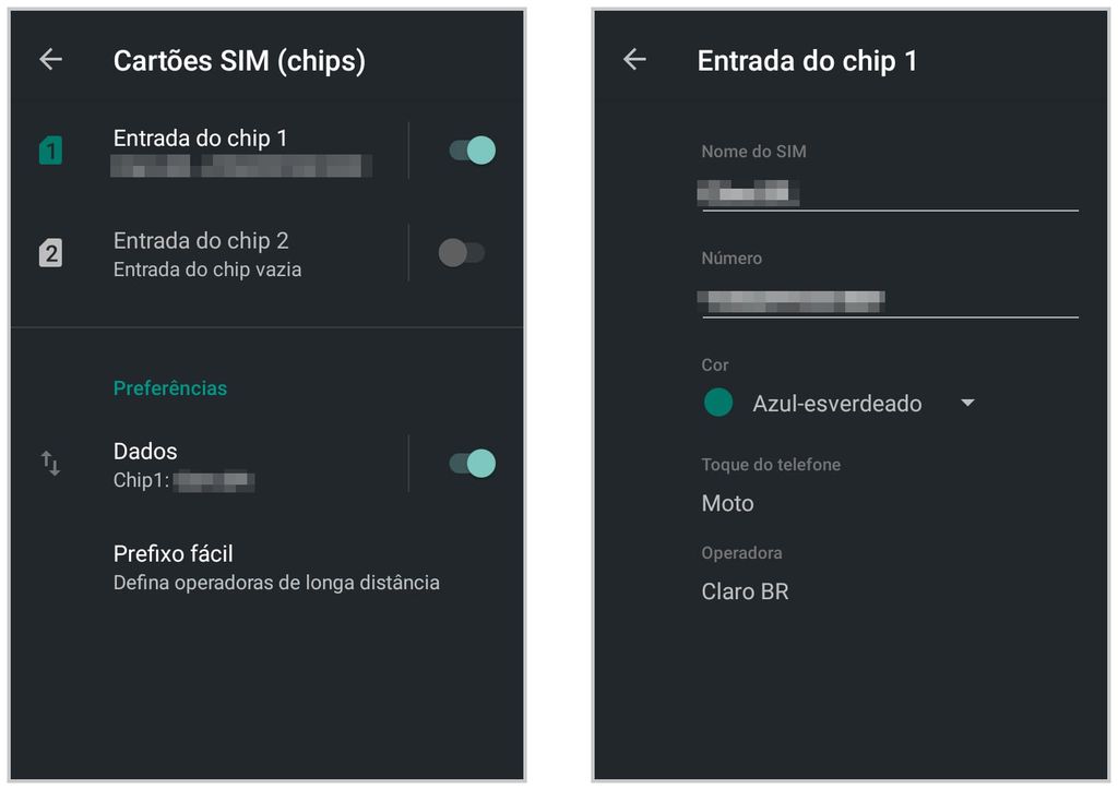 Acesse a aba "Cartões SIM" para configurar chip no celular novo (Captura de tela: Matheus Bigogno)