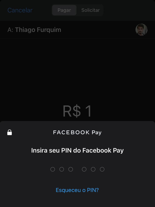 Confirme a transferência pela biometria do iPhone ou pelo código PIN - Captura de tela: Thiago Furquim (Canaltech)