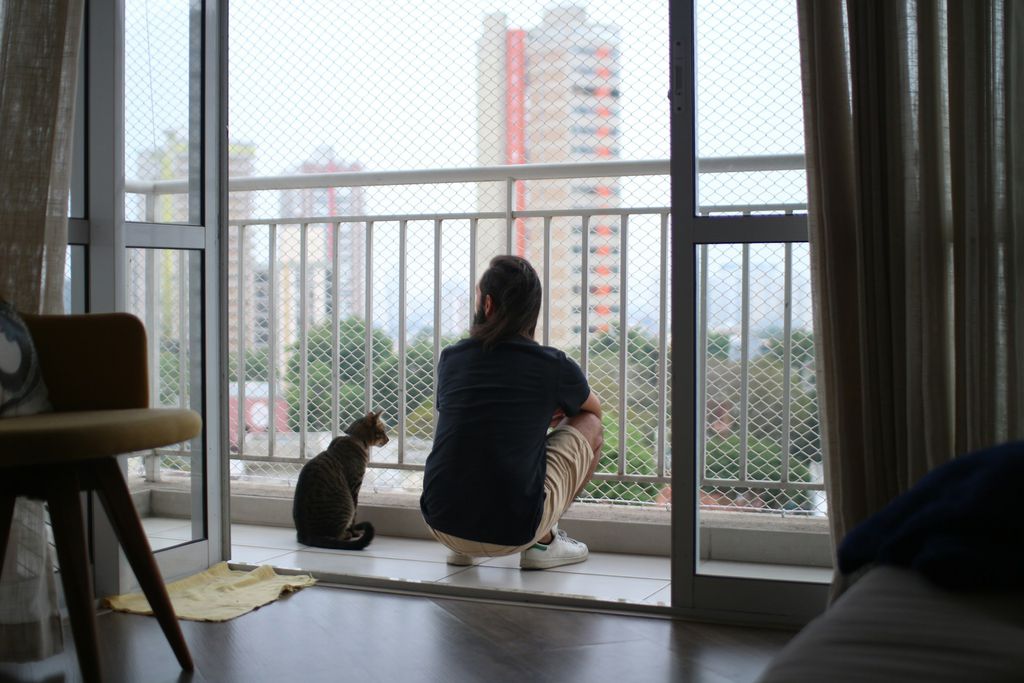 Gato e humano na varanda