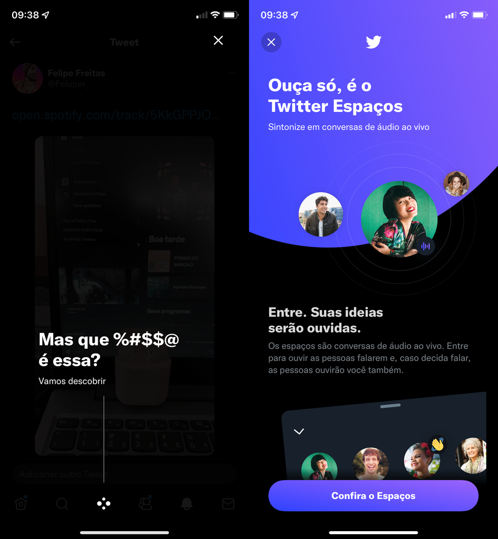 O Twitter convida o usuário a descobrir a aba Espaços quando ela é disponibilizada no app (Captura: Felipe Freitas/Canaltech)
