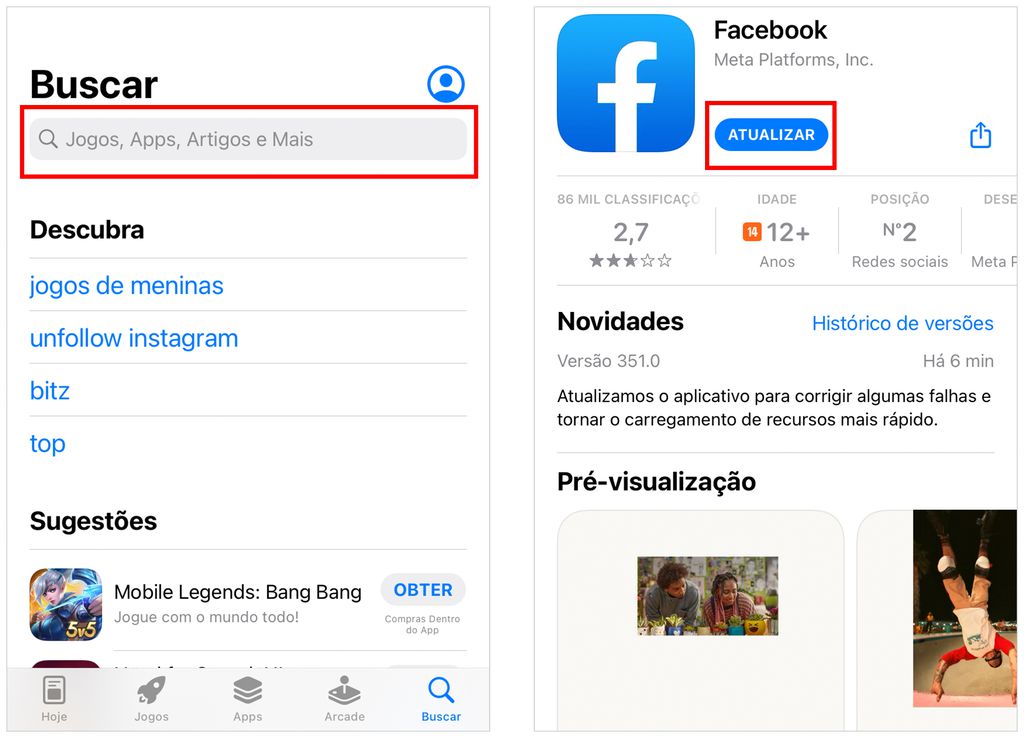 Saiba como atualizar o Facebook manualmente no iOS (Captura de tela: André Magalhães)