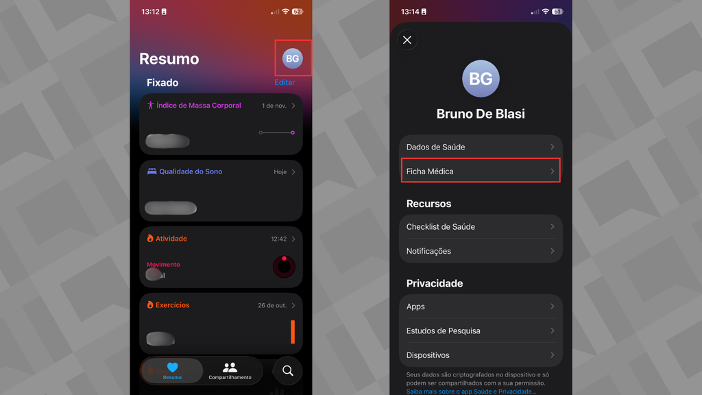 Como abrir a ficha médica (Imagem: Captura de tela/Bruno De Blasi/Canaltech)