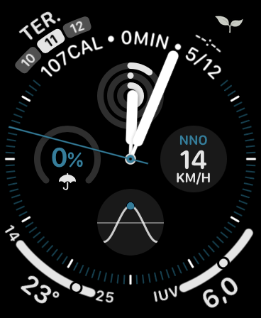 Mostrador do Modo Escuro no Apple Watch. Captura de tela: Lucas Wetten (Canaltech)