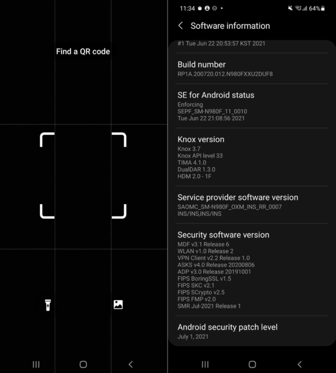 Atualização de segurança para linha Galaxy Note 20 apresenta aplicativo dedicado para leitor de códigos QR (Imagem: reprodução⁄SamMobile)