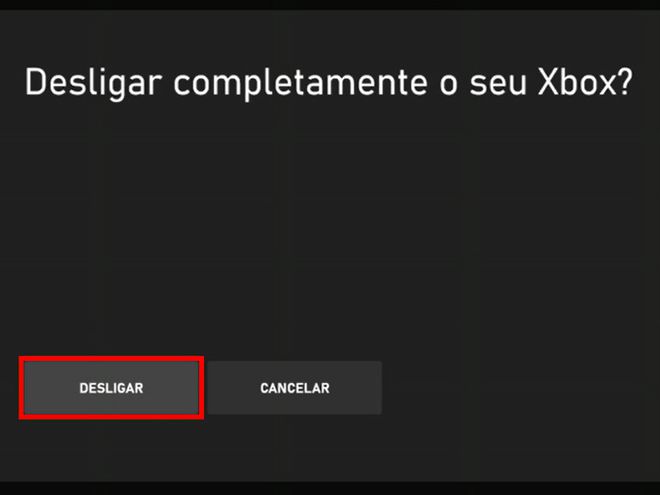 Para desligar completamente o Xbox One, selecione "Desligar" e espere pelo menos 30 segundos (Captura de tela: Matheus Bigogno)