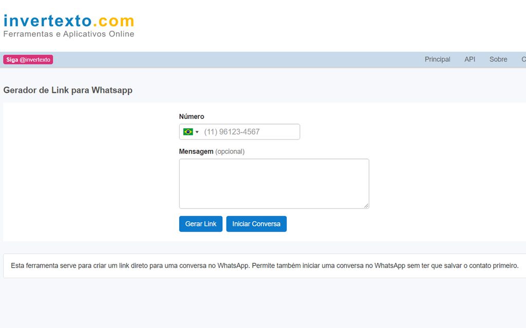 Gerador de link para WhatsApp é uma das ferramentas do site (Captura de tela: André Magalhães)