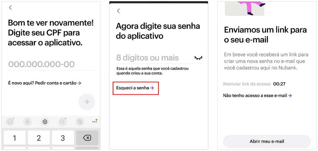 Siga os passos para recuperar a senha do Nubank (Captura de tela: André Magalhães)