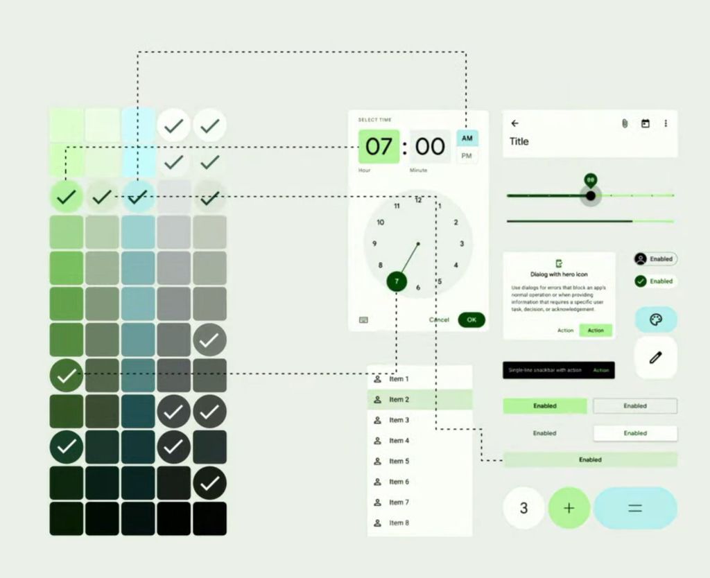 O Material You reproduz cores do papel de parede em elementos dos apps (Imagem: Reprodução/Google)