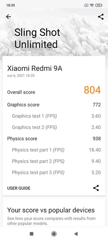 Redmi 9A — Desempenho no 3D Mark