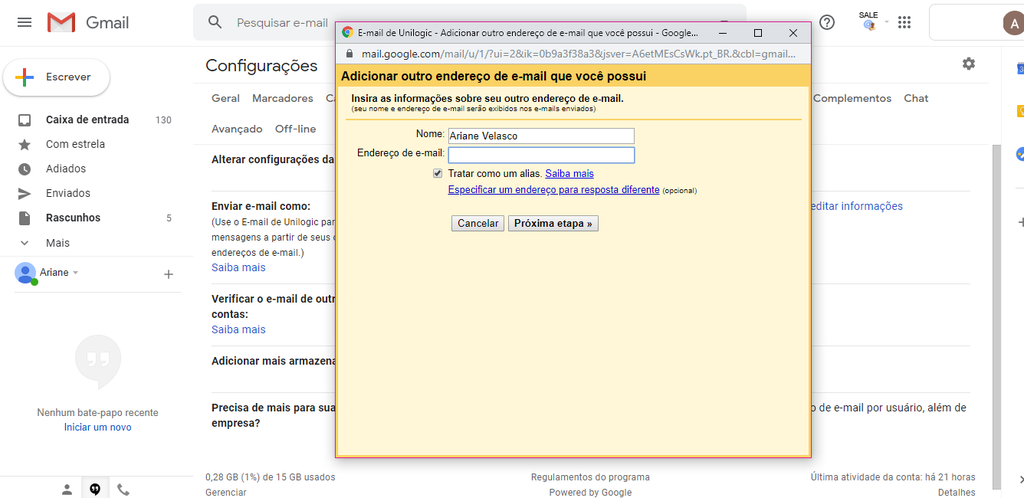 Receba e envie e-mails de duas contas diferentes no Gmail (Captura de tela: Ariane Velasco)