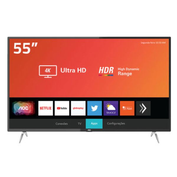 Smart TV LED 55" AOC 55U6295-78G Ultra HD 4K Wi-Fi, HDR, Xmart Preta com Conversor Digital Integrado