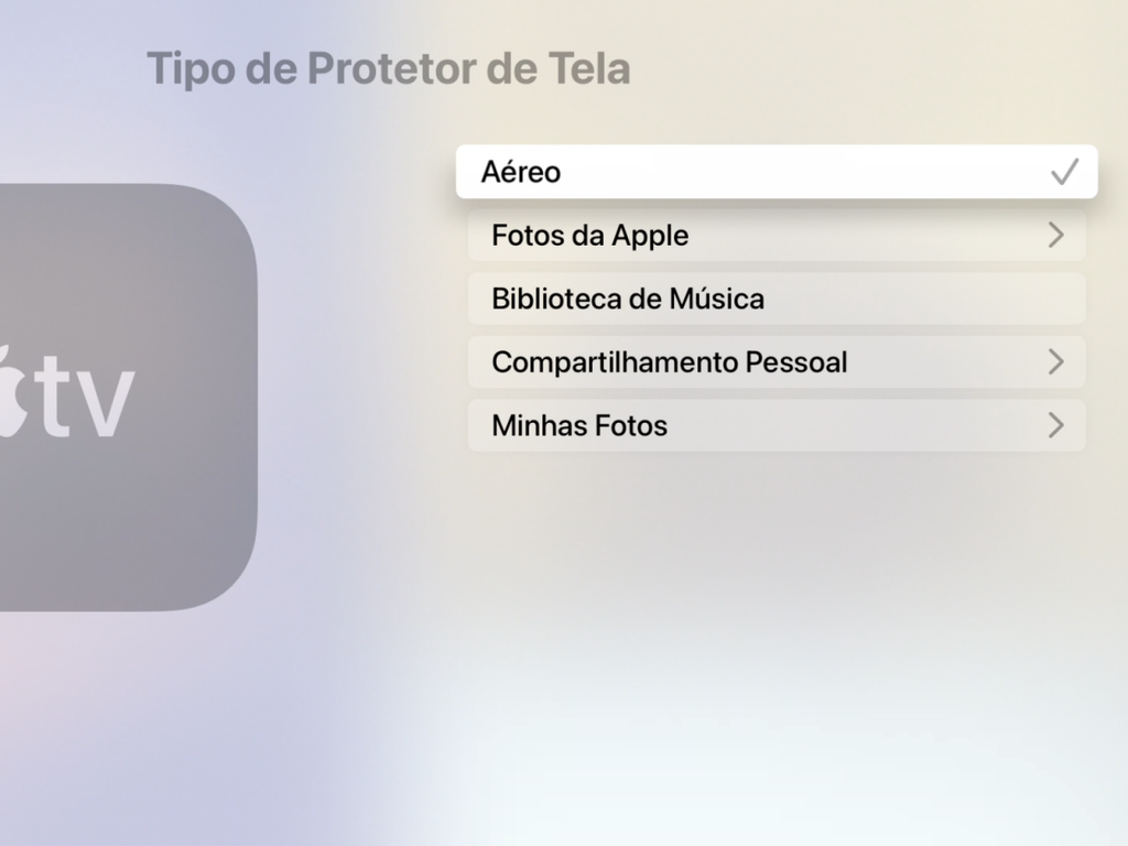 Em "Tipos", personalize o protetor de tela para as imagens produzidas pela Apple, álbum de fotos ou da biblioteca do app Música - Captura de tela: Thiago Furquim (Canaltech)