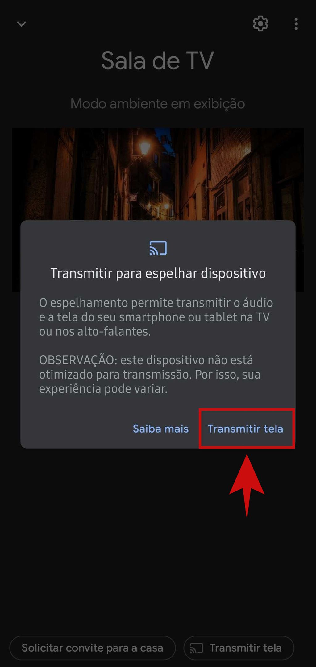 Através do Google Home, é possível controlar o volume da televisão uma vez iniciada a transmissão. (Imagem: Igor Almenara/Captura de tela)