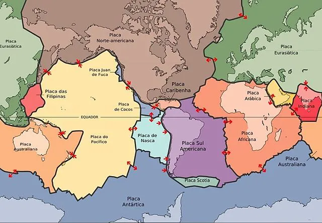 Mapa de placas tectônicas da Terra ( Imagem: Eurico Zimbres/Wikimedia Commons) 