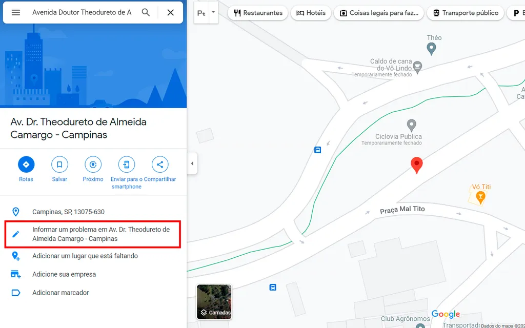 Envie as correções de endereço no Maps pelo navegador (Captura de tela: André Magalhães)