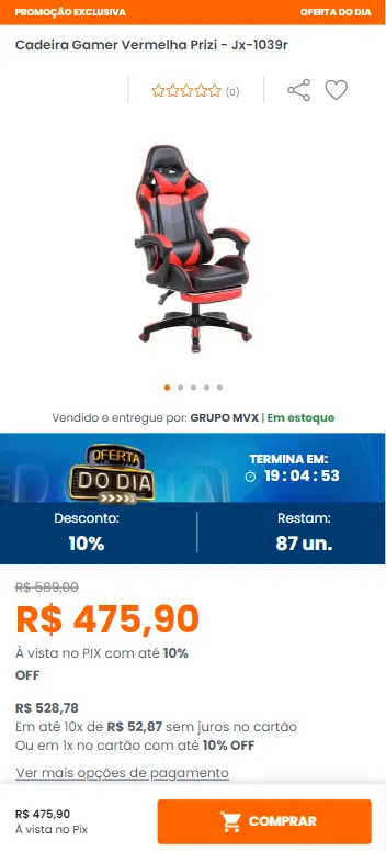 Cadeira Gamer Vermelha Prizi Jx R Canaltech Ofertas