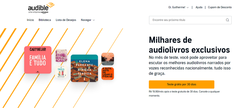 Accesso ad Audible tramite computer (Immagine: Screenshot/Guilherme Haas/Canaltech)