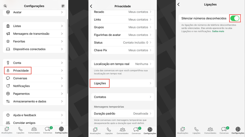 Passos para silenciar chamadas de números desconhecidos no iOS