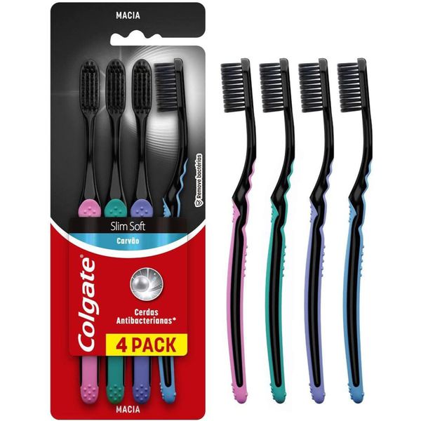 Escova de Dente Colgate Slim Soft Black Com Infusão de Carvão 4 unid