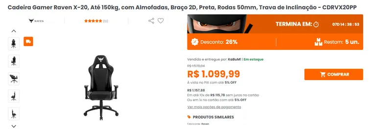 Cadeira Gamer Raven X-20, Black - CDRVX20PP - Canaltech Ofertas