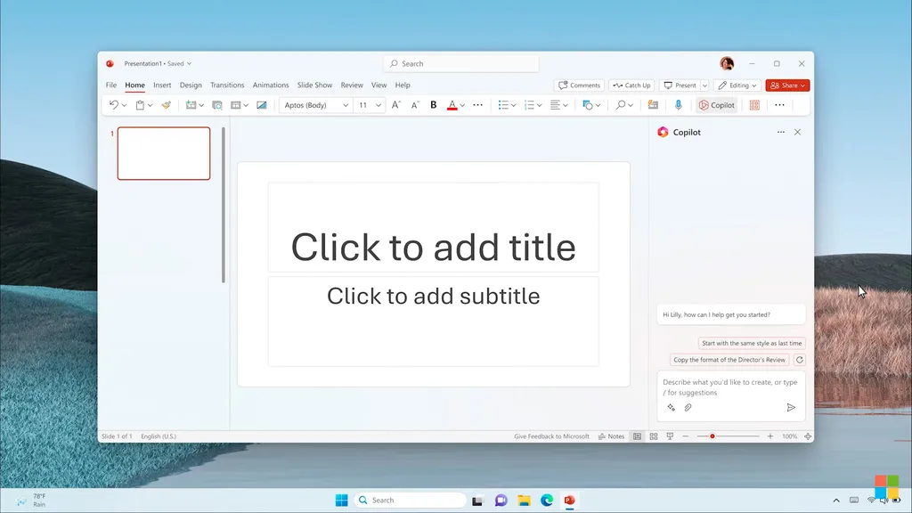 Assistente também é integrado ao PowerPoint (Imagem: Reprodução/Microsoft)