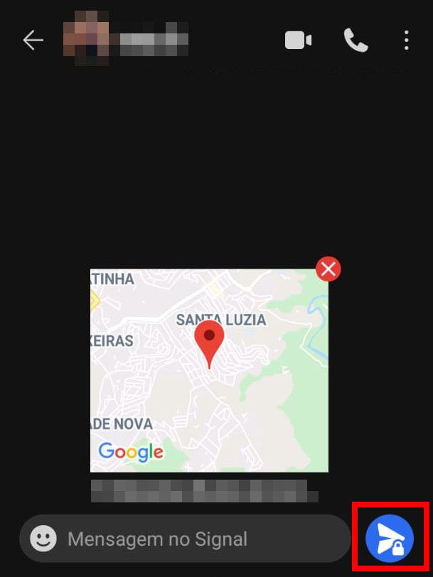 Verifique se a localização e o endereço estão corretos e clique no ícone de "Enviar" (Captura de tela: Matheus Bigogno)