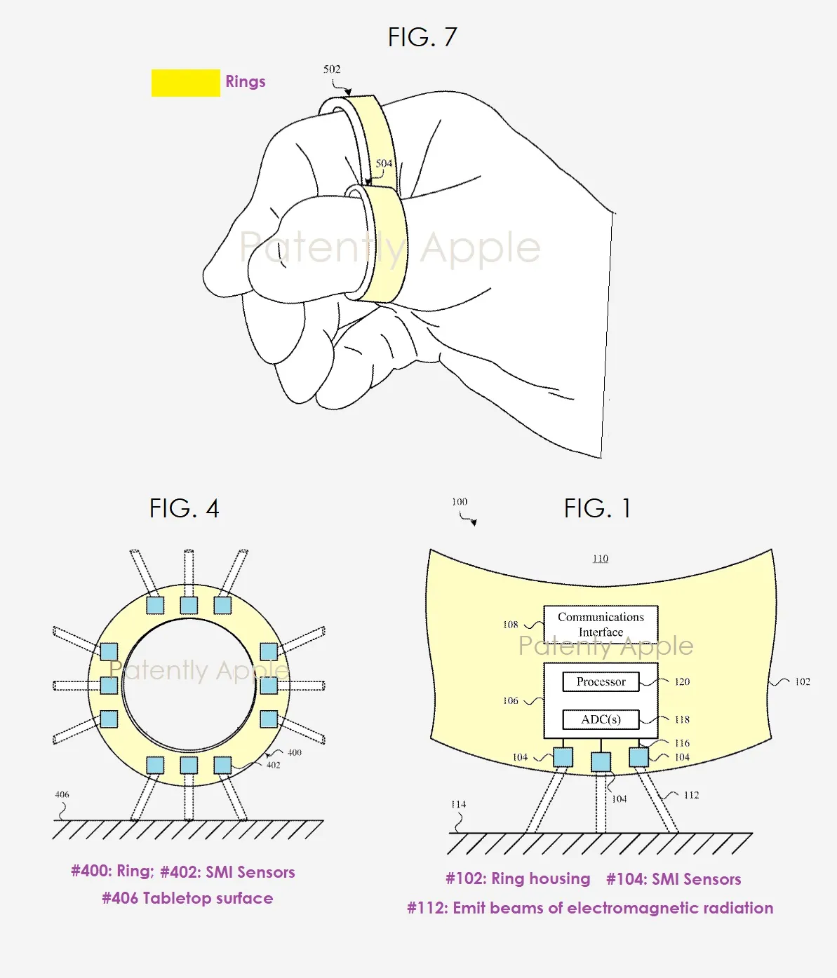 Anel inteligente da Apple utiliza sensores internos para detecção de movimentação (Imagem: Patently Apple)