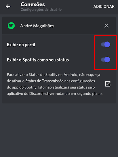 Inclua o Spotify no status do seu perfil (Imagem: André Magalhães/Captura de tela)