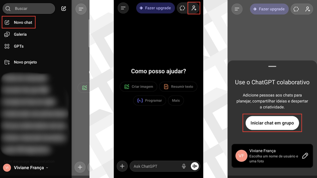 Passos para criar conversas em grupo no ChatGPT