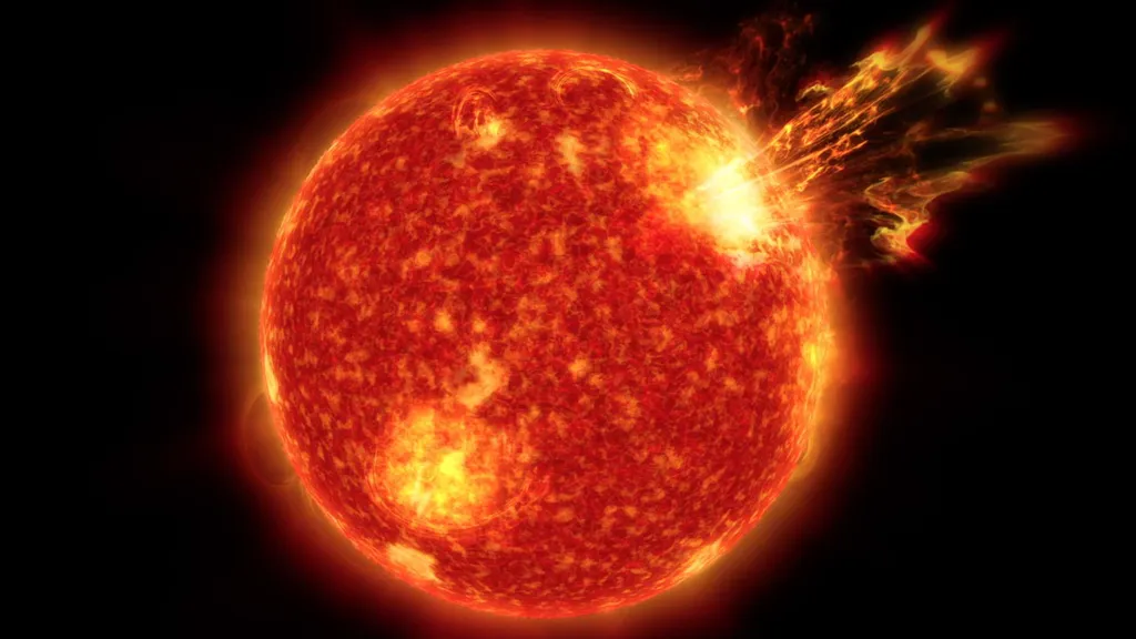 As erupções solares são grandes erupções de radiação eletromagnética do Sol (Imagem: Reprodução/NASA's Goddard Space Flight Center/Genna Duberstein)