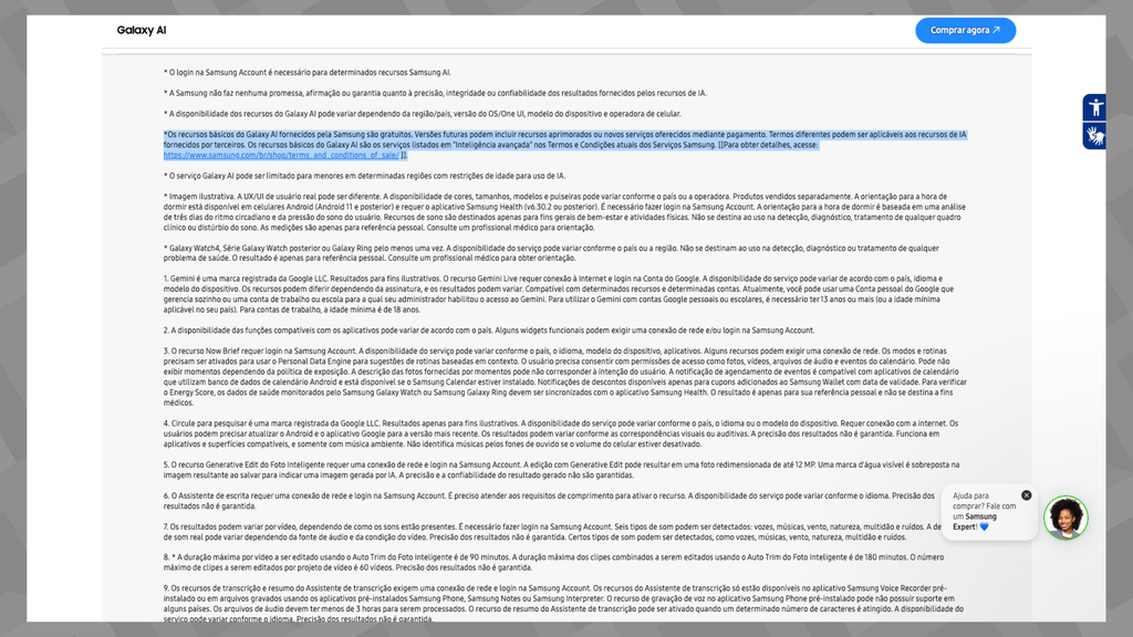 Notas de rodapé Samsung