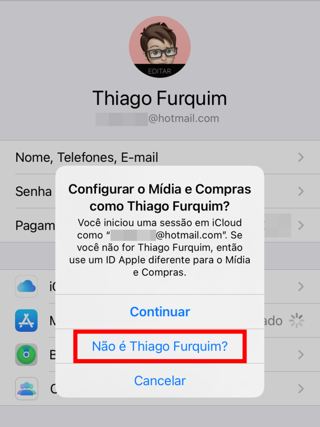 Escolha a opção indicada para usar um ID Apple diferente - Captura de tela: Thiago Furquim (Canaltech)