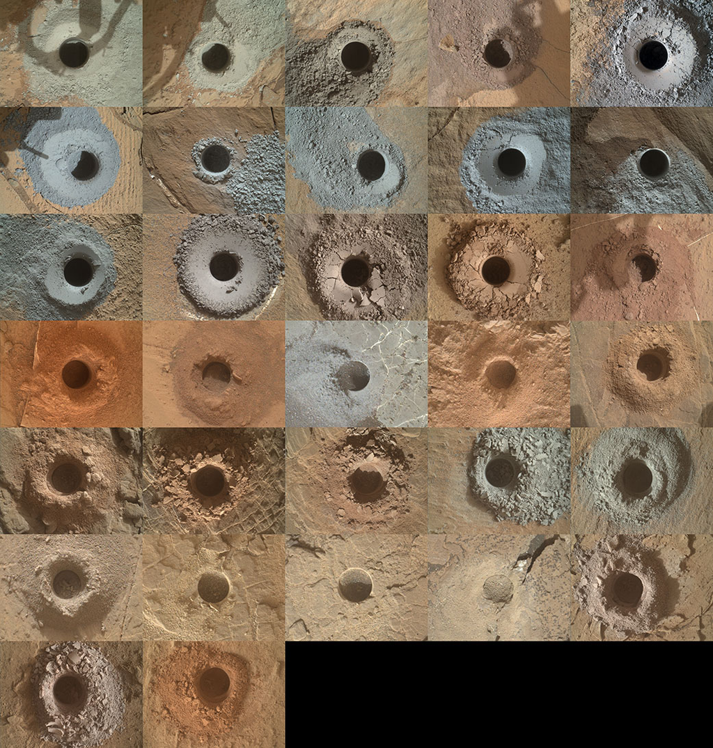 Até agora, a broca no braço robótico do rover já proporcionou a coleta de 32 amostras de rochas (Imagem: Reprodução/NASA/JPL-Caltech/MSSS)