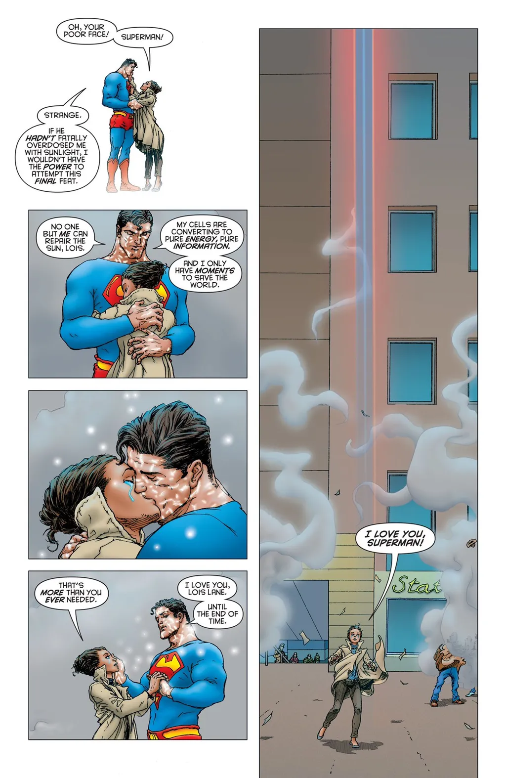 Fica difícil conter as lágrimas ao ver o sacríficio do Superman para acender o Sol em Grandes Astros: Superman (Imagem: Reprodução/DC Comics)