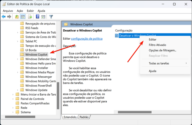 Para desativar o Windows Copilot, é só acessar o Editor de Política de Grupo Local (Imagem: Captura de tela/Douglas Ciriaco/Canaltech