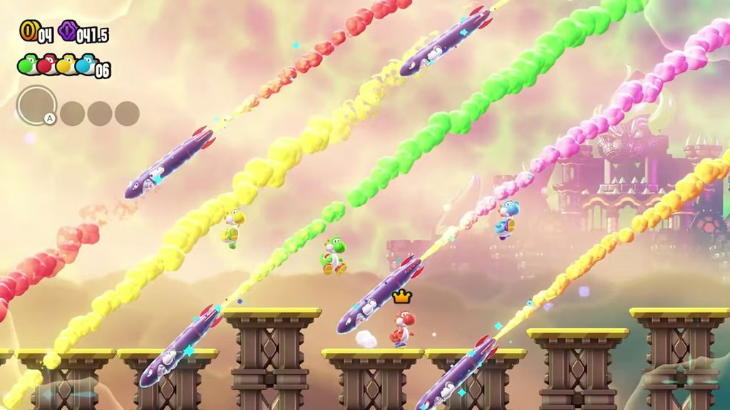 Yoshi é perfeito para jogadores novatos, já que dinossaurinho não recebe dano de inimigos (Imagem: Reprodução/Nintendo)