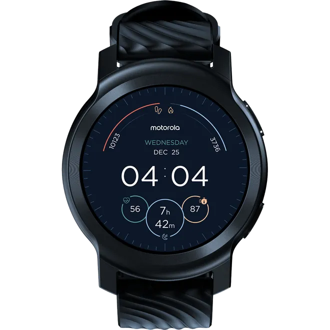 Com 42 mm, o Motorola Moto Watch 100 chama atenção pela promessa de autonomia de bateria de até 14 dias e pelo GPS integrado (Imagem: Divulgação/Motorola)