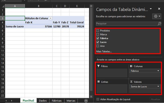 Configure a tabela dinâmica da maneira que for mais conveniente (Captura de tela: Matheus Bigogno)