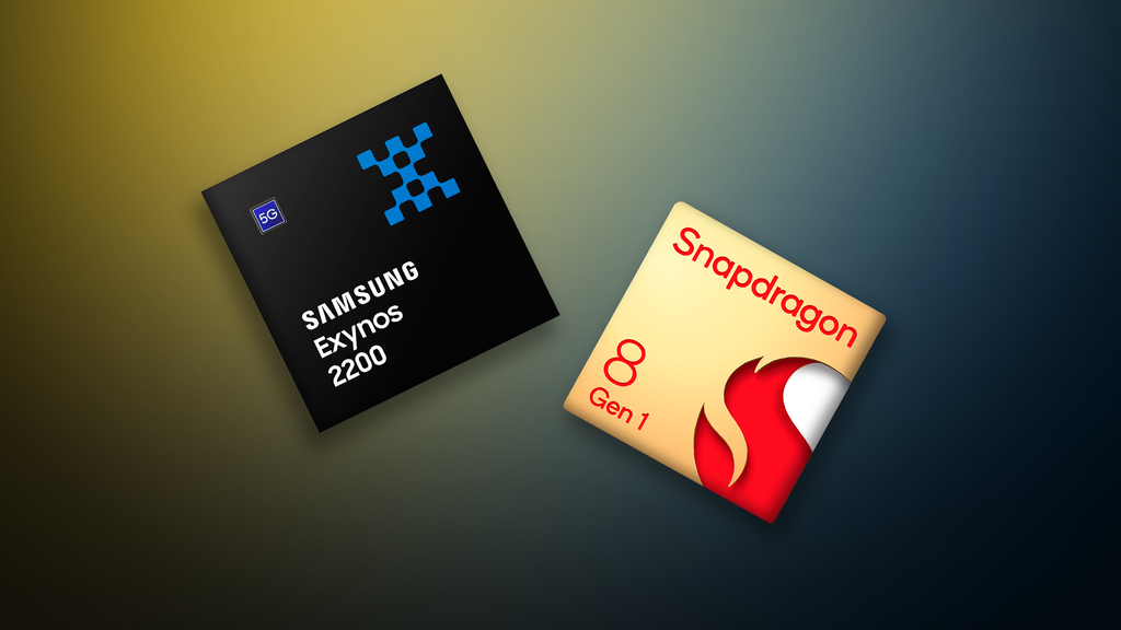 O Exynos 2200 e o Snapdragon 8 Gen 1 trazem especificações similares, mas o chip da Samsung se destaca pela GPU AMD, enquanto o rival da Qualcomm traz clocks mais altos (Imagem: Renan da Silva Dores/Montagem Canaltech)