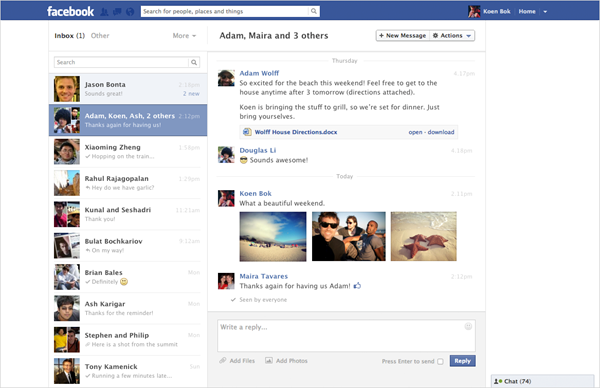 Novo layout de mensagens no Facebook Novo layout de mensagens no Facebook