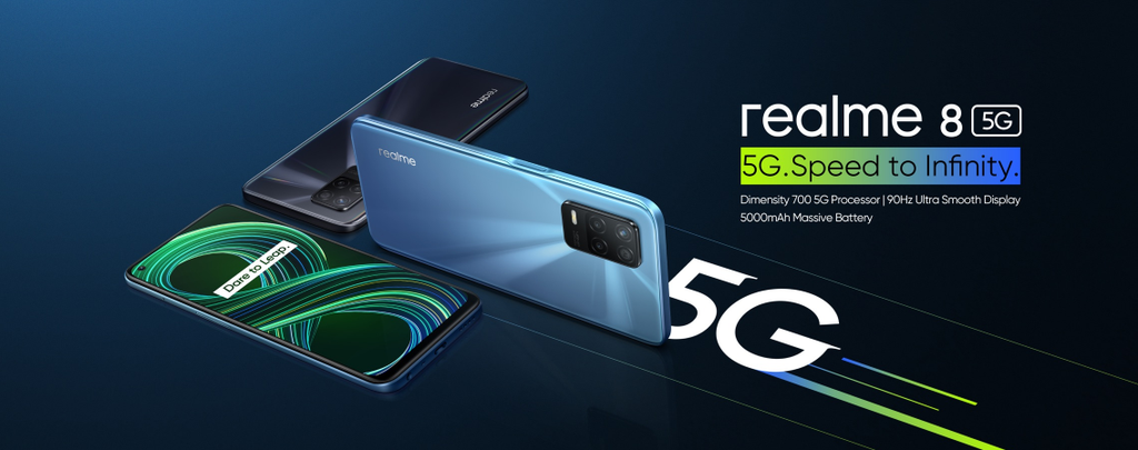 O Realme 8 5G chega com foco no custo-benefício e é agora o modelo 5G mais barato da Índia (Imagem: Reprodução/Realme)