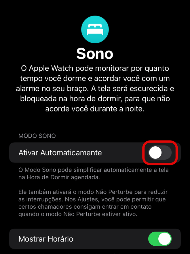 Desative o modo automático do modo Sono no Apple Watch - Captura de tela: Thiago Furquim (Canaltech)
