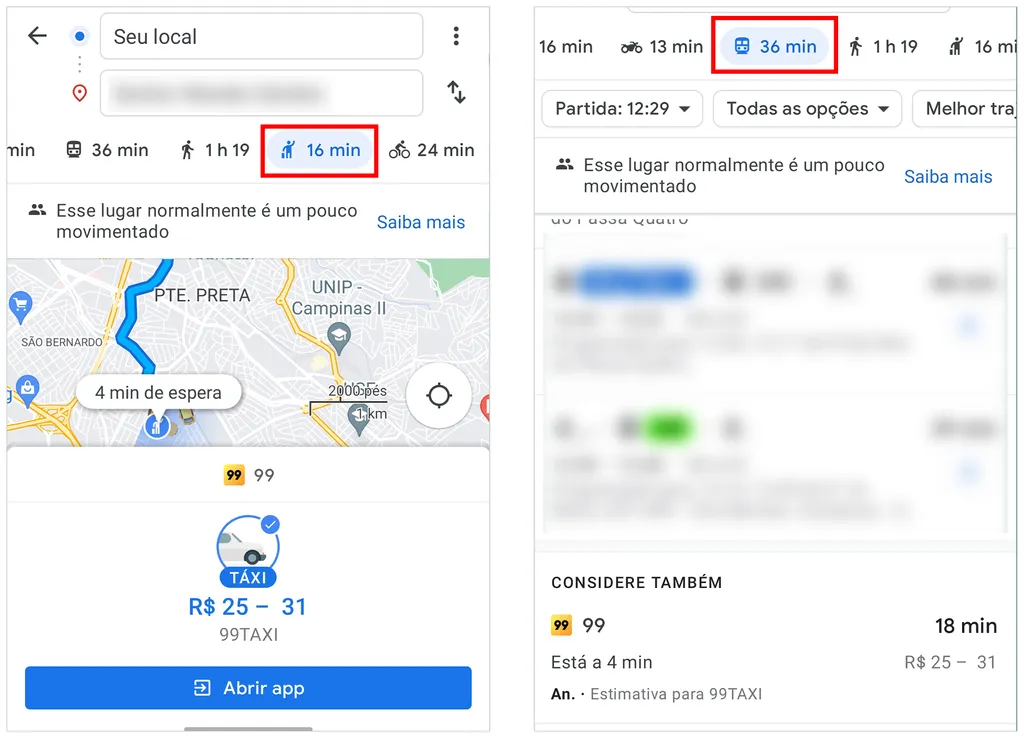 Use o Google Maps para obter uma estimativa do preço do táxi (Captura de tela: André Magalhães)