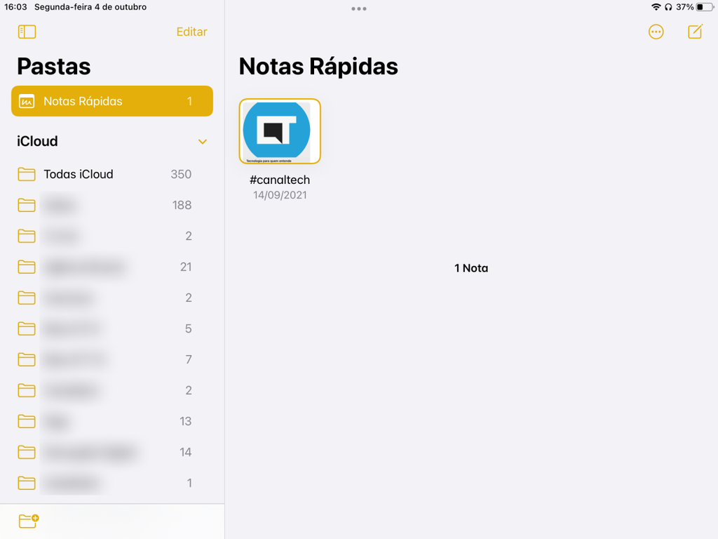 Visualize as Notas Rápidas criadas no aplicativo Notas - Captura de tela: Thiago Furquim (Canaltech)