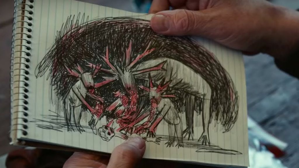 Desenhos de Lucas dão a dica sobre o horror causado pelo monstro (Imagem: Divulgação/Searchlight Pictures)