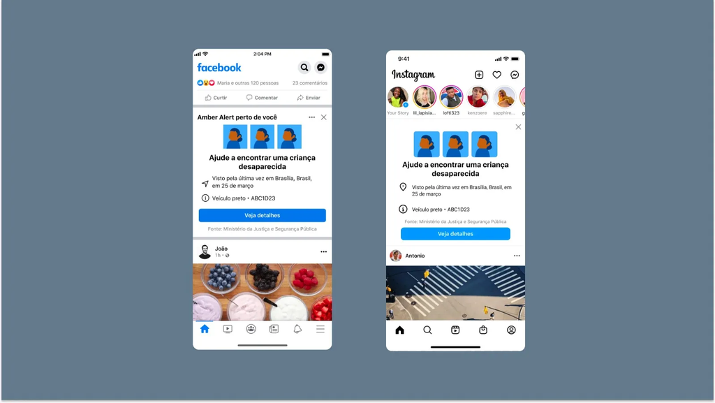 Aviso de crianças desaparecidas do Amber Alert no Facebook e Instagram (Imagem: Reprodução/Meta)