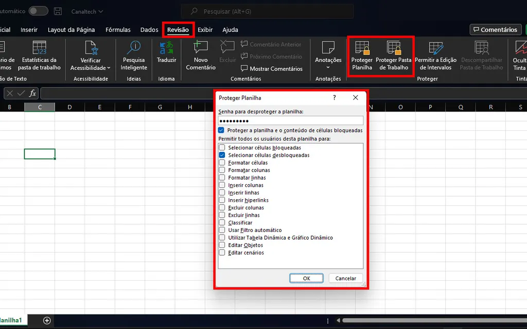Veja como proteger planilha no Excel (Captura de tela: Matheus Bigogno)