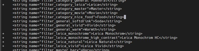 Códigos relacionados a Leica no app MIUI Gallery Editor
