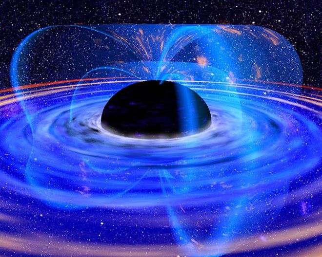 Conceito de um buraco negro e seu campo magnético (Imagem: Reprodução/Dana Berry/NASA)